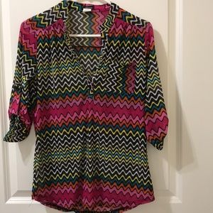 SirenLily 3/4 sleeve sheer multicolor top - small